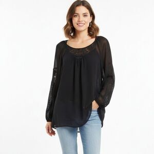 Trulli | Black Sheer Floral Lace Detail Blouse M Whismigoth Dark Romantic Witchy